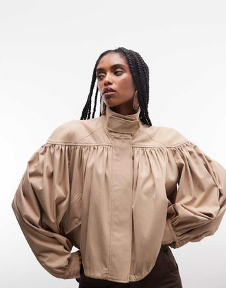 Asos Trench corto color pietra con spalle raccolte-Marrone
