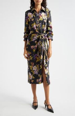 Cinq &agrave; Sept Brigitte Floral Midi Shirtdress in Black Multi at Nordstrom Rack, Size 6