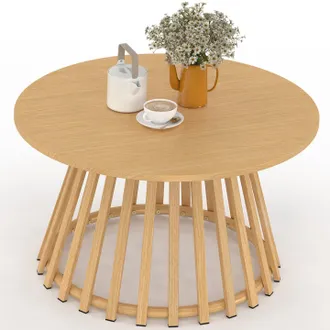 IDMarket Tavolino Da Giardino Rotondo Solal Da 70 Cm Con Base A Doghe In Metallo Effetto Legno