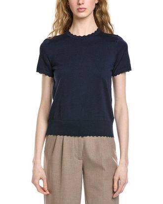 Brooks Brothers Scalloped Pointelle Trim Sweater