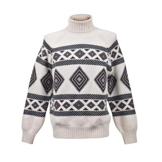 Brunello Cucinelli MenS White Black Cashmere Patterned Turtleneck Sweater, Size 44