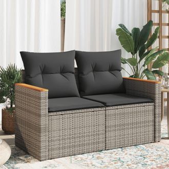 vidaXL Sof&aacute; De Jard&iacute;n Con Cojines 2 Plazas Rat&aacute;n Sint&eacute;tico Gris Vidaxl