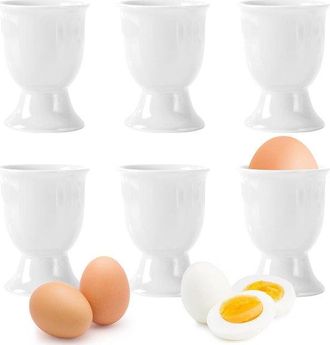 OEM Juego De 6 Hueveras, Soporte Para Huevos, De Porcelana O Cer&aacute;mica, Para Desayunos Blandos O Duros En Brunch Y Buffet, Color Blanco