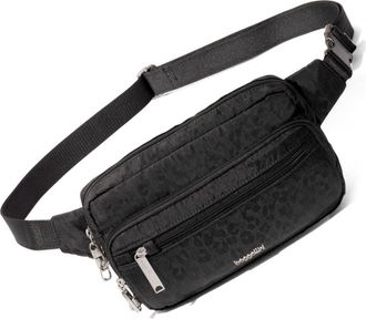 Baggallini Securtex Anti-Theft Belt Bag Sling in Black Cheetah Emboss at Nordstrom