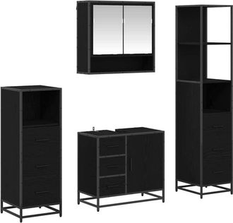 vidaXL Juego De Muebles De Ba&ntilde;o 4 Pcs Roble Negro Madera De Ingenier&iacute;a Vidaxl