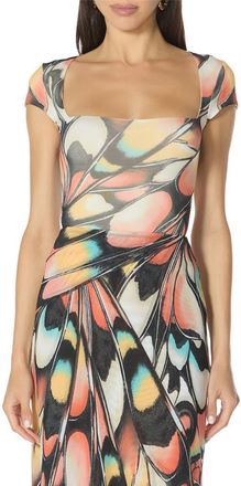 AFRM Square Neck Cap Sleeve Top in Brandy Butterfly at Nordstrom, Size X-Large
