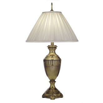 Loops Table Lamp Grecian Urn Style Oyster Sheen Box Pleat Shade Brass LED E27 60W in Metallics