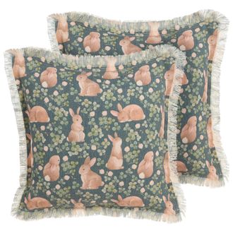 Beliani Beliani - Conjunto De 2 Cojines De Algod&oacute;n 45x45cm Estampado Animal Conejo Verde Alstroemeria