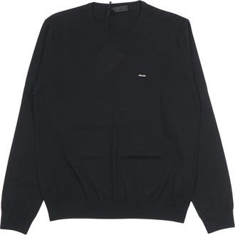 Prada Round-neck Knitwear, male, Black, Size: S Superfine Wool Crew-neck Sweater