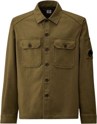 C.P. Company C.p. Company, Jassen, Heren, Groen, L, Wol, Felt Lens Overshirt