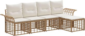vidaXL Conjunto De Sof&aacute;s De Exterior 5 Uds. Natural Y Crema Poli&eacute;ster Vidaxl