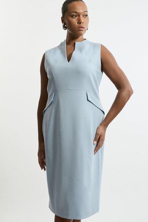 Karen Millen Plus Size Structured Crepe High Neck Tailored Midi Pencil Dress