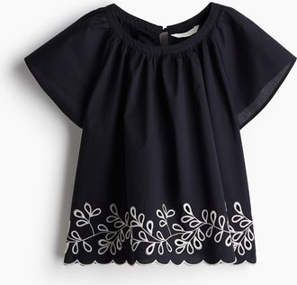 H&M Bestickte Baumwollbluse - Schwarz
