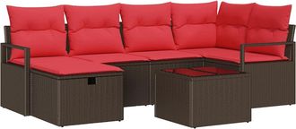 vidaXL Juego De Sof&aacute; 7 Uds. 6-n&uacute;mero De Plazas Marr&oacute;n Y Rojo Vidaxl