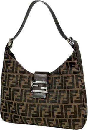 Fendi Pre-owned Shoulder Bags, female, Brown, Size: ONE SIZE Pre-owned Vintage Canvas Shoulder Bag