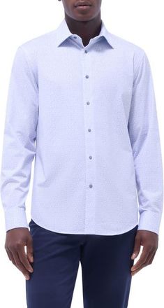 Bugatchi James OoohCotton Leaf Print Button-Up Shirt in Air Blue at Nordstrom, Size Xxx-Large