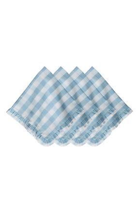 Juliska Gingham Ruffle Set of 4 Cotton & Linen Napkins in Ocean at Nordstrom