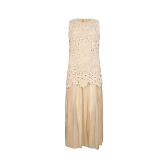 Liu Jo Midi Dresses, female, Beige, Size: XS Abito lungo in macram&egrave;
