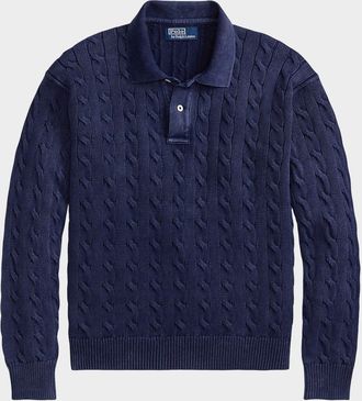 Polo Ralph Lauren Men & apos;s Relaxed Fit Cable-Knit Cotton Polo Sweater