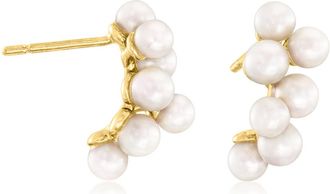 Ross-Simons 3-4mm Cultured Pearl Cluster Earrings in 18kt Gold Over Sterling