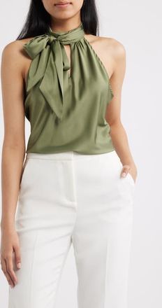 Tahari by ASL Tie Neck Sleeveless Satin Top in Agave at Nordstrom, Size X-Small