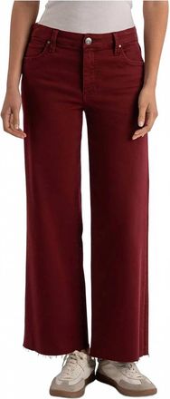 Kut from the Kloth Meg High-Rise Fab Ab Wide Leg Raw Hem Jeans In Maroon