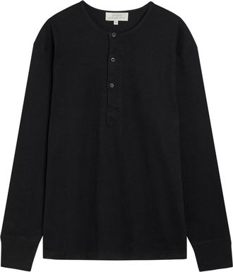 STUDIO NICHOLSON Round-neck Cotton Henley T-shirt - Black - XS