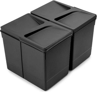 Emuca Emuca Kit De Contenedores De Reciclaje Para Caj&oacute;n De Cocina Recycle Altura 266mm, 2x15litros, Pl&aacute;stico, Negro