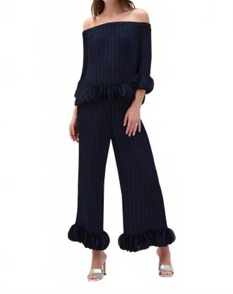 Joseph Ribkoff Off Shoulder Pleated Top In Midnight Blue