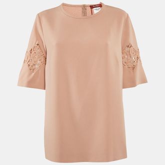 Max Mara Dark Beige Crepe Lace Trimmed Top