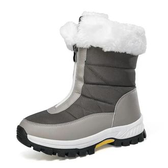 Generic ZBDP Winter Plush Thick Snow Boots Outdoor Sports Womens Anti-Skid Waterproof Zipper with Plush Thick Sole Platform Gray