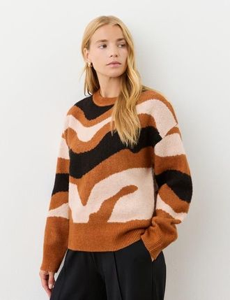 Finery Minnie Abstract Print Knitted Sweater in Brown at Nordstrom, Size 10