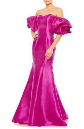 Mac Duggal Womens Sweetheart Off The Shoulder Puff Sleeve Gown in Fuchsia at Nordstrom, Size 16