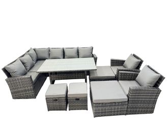 Fimous 12 Seat Rattan High Back Corner Sofa Set with 4 Stools 2 Chair in Dark Grey