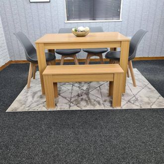 Kosy Koala 6 Modern Seater Light Wood Dining Set 4 Grey Tulip Chairs Bench in Brown