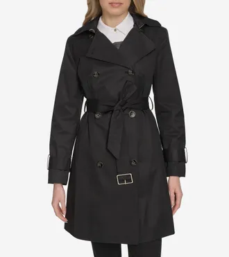 Cole Haan Womens Hooded Trench Coat - Black Size Medium