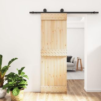 Berkfield Home Sliding Door with Hardware Set 70x210 cm Solid Wood Pine in Brown