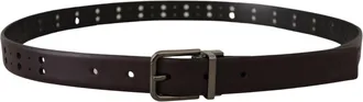 Dolce & Gabbana Mens Burgundy Leather Perforated Metal Buckle Belt