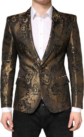 Dolce & Gabbana Mens Gold Jacquard Single Breasted Tuxedo Blazer Clothing
