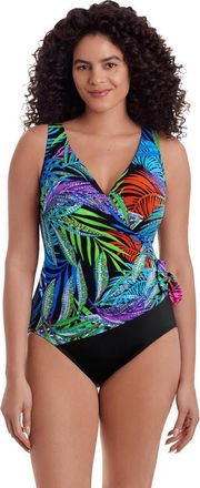 Longitude Side Tie Surplice Long Torso One-Piece Swimsuit in Jungle Boogie at Nordstrom, Size 24