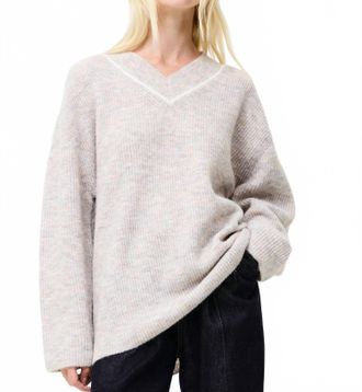 French Connection Kezia Recycled Vertical V Neck Jumper In Stone Grey