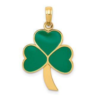 Diamond2Deal 10k Yellow Gold Green Enameled Shamrock Pendant