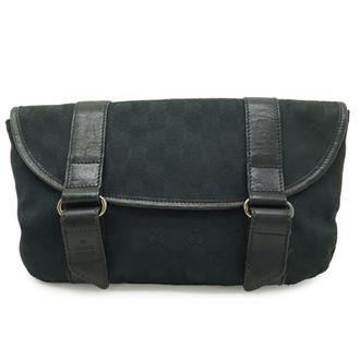 Gucci Black Gg Canvas Leather Fanny Pack Pouch Sling Bag (Pre-Owned)