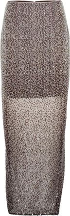 Rotate Semi-Transparent Pencil Skirt With All-Over Sequins And Bead Embellishment