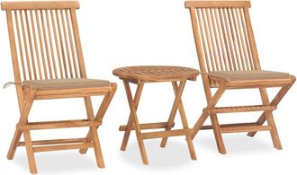vidaXL 3 Pcs Conj. Cena Doblando Al Aire Libre Con Coj&iacute;n De Teca S&oacute;lida - 342734