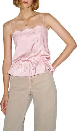 Reformation Silvia Peplum Lace Trim Camisole in Baby Pink Jacquard at Nordstrom, Size 10