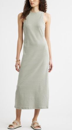 Nordstrom Stretch Cotton Microrib Tank Dress in Green- Ivory Rita Stripe at Nordstrom, Size Xx-Large