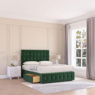 Sloomy Berlin Divan Bed Base 4 Drawers 12 Footboard & 54 Floor Standing Headboard in Emerald | Size: Super King