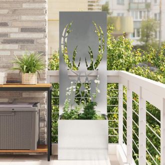 vidaXL Macetero De Jard&iacute;n Con Panel Decorativo Plata 50 X 140 Cm Vidaxl
