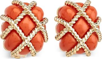 Kenneth Jay Lane coral quilted clip earrings - women - Gold Plated Metal/Coral - One Size